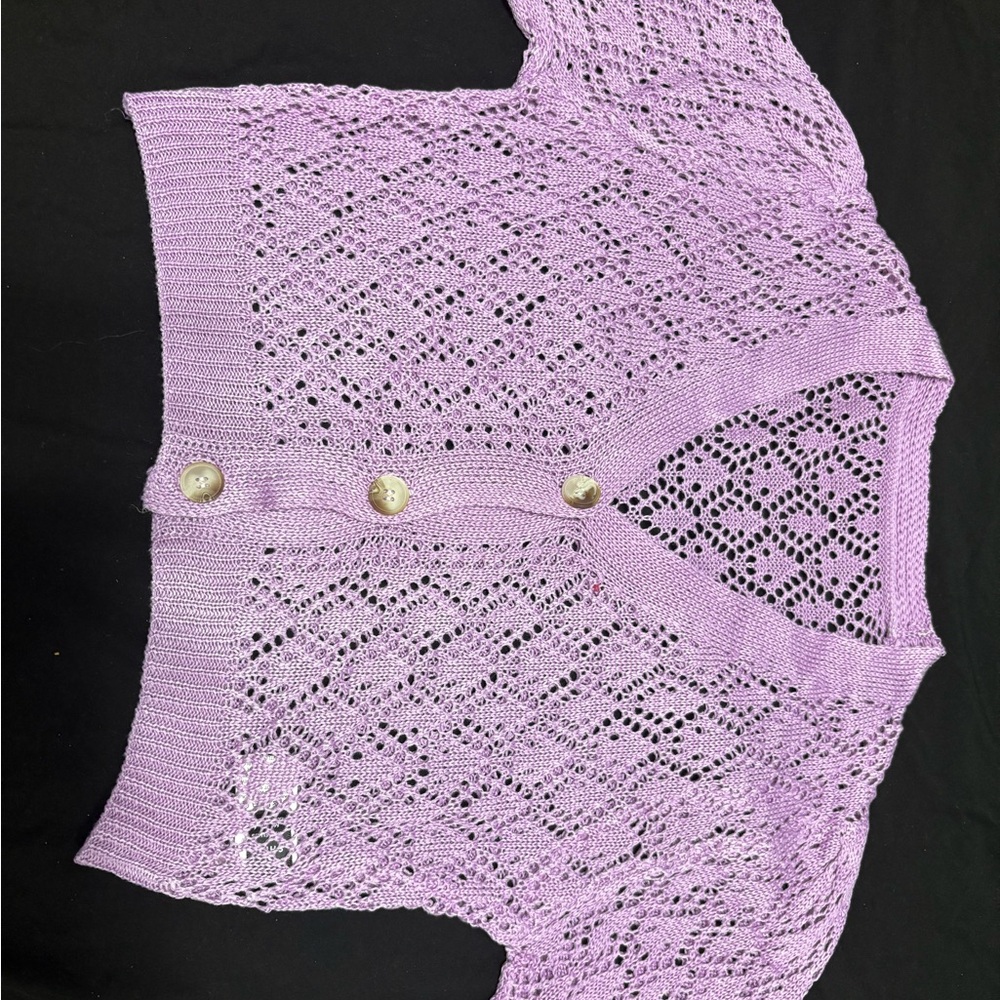 Purple Lace Knit Crop Cardigan